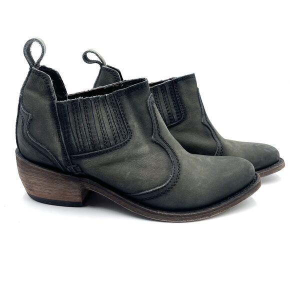 Liberty Black Moneta Booties Black Leather Western Ankle Boot Block Heel Sz 7 - Picture 1 of 9